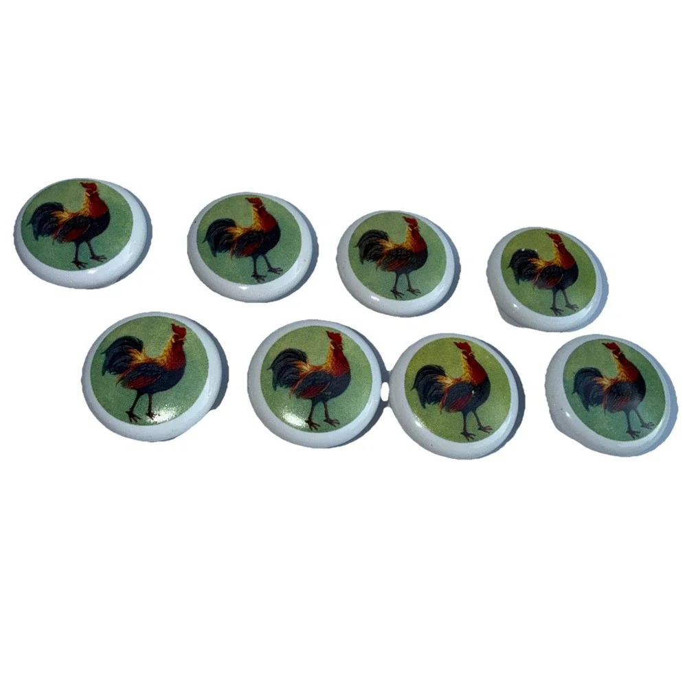 Vtg Set‎ Of 8 Rooster Ceramic Cabinet Knobs 1